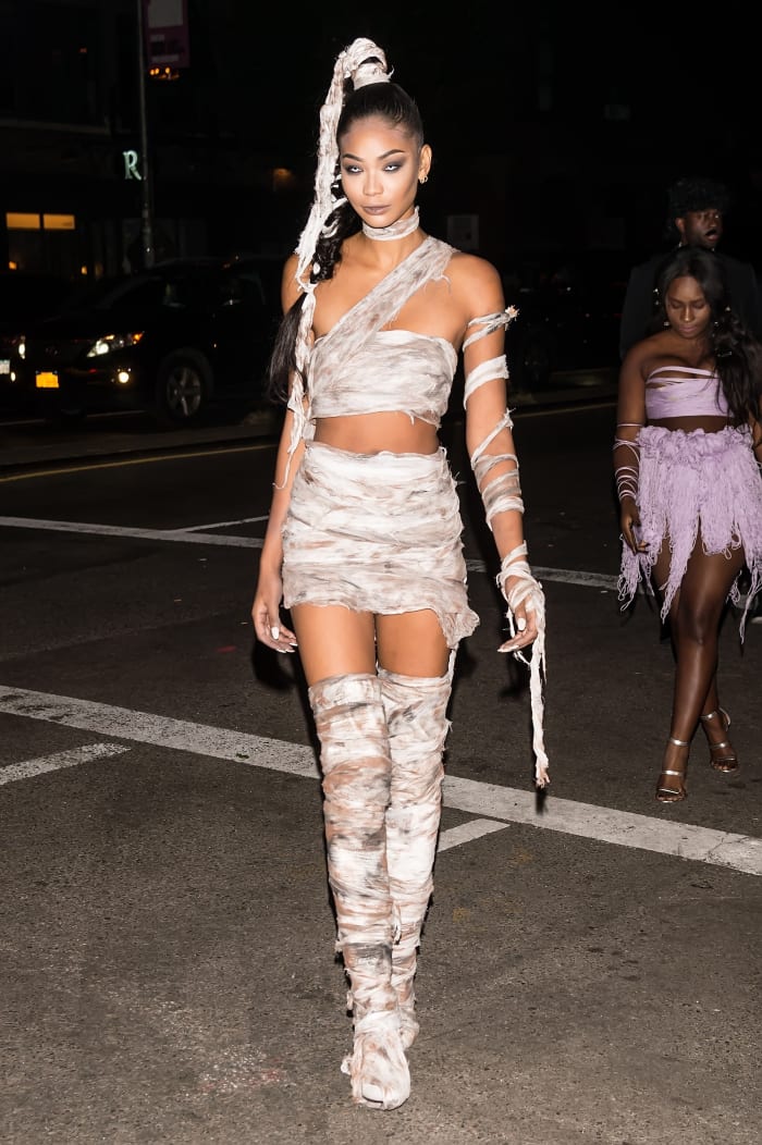 Chanel Iman is seen arriving at Heidi Klum's 17th Annual Halloween Party.